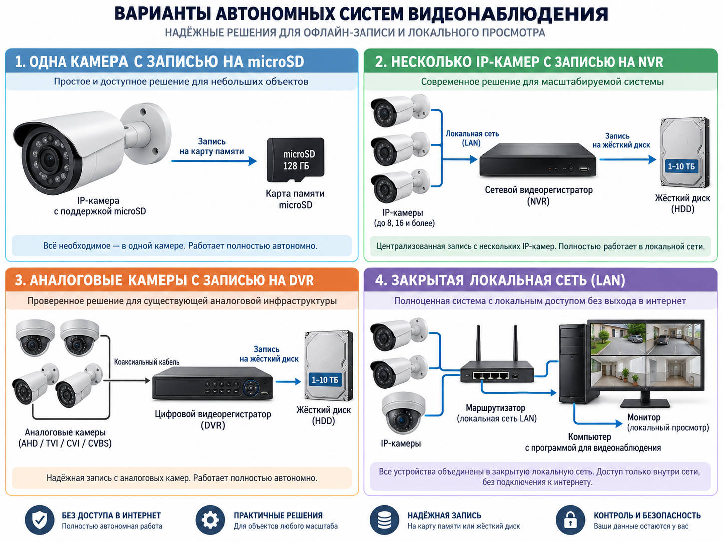 Основные схемы видеонаблюдения без интернета