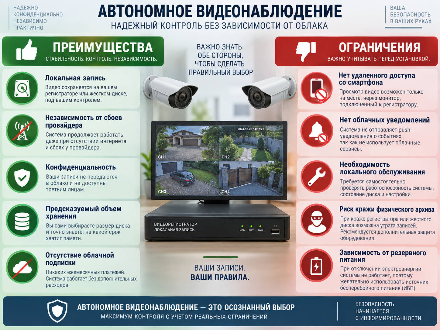 Преимущества и недостатки видеонаблюдения без интернета
